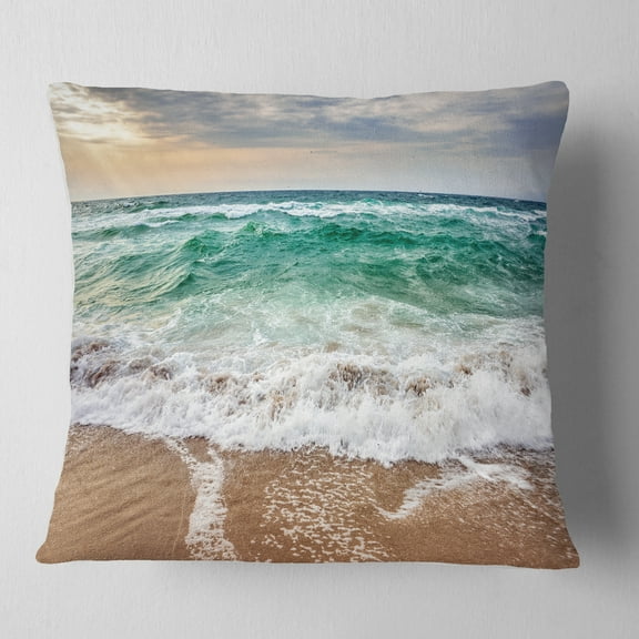 Designart Crystal Clear Blue Foaming Waves - Seascape Throw Pillow - 16x16