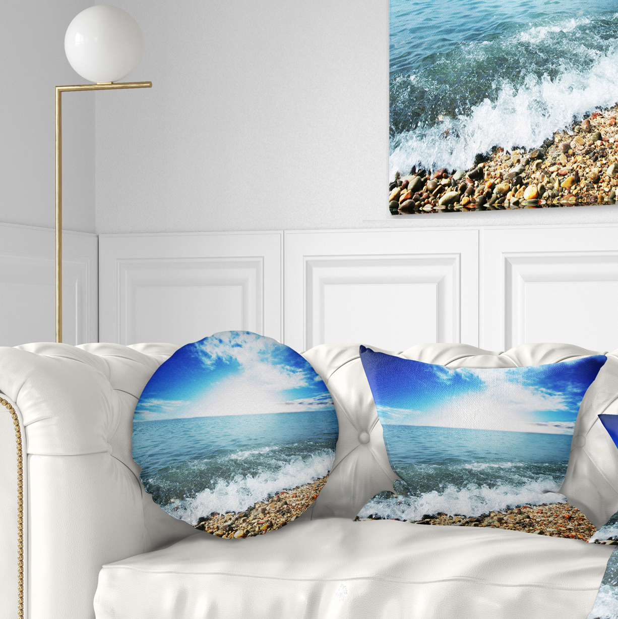 Designart Crystal Clear Blue Sea Waves - Seascape Throw Pillow - 12x20