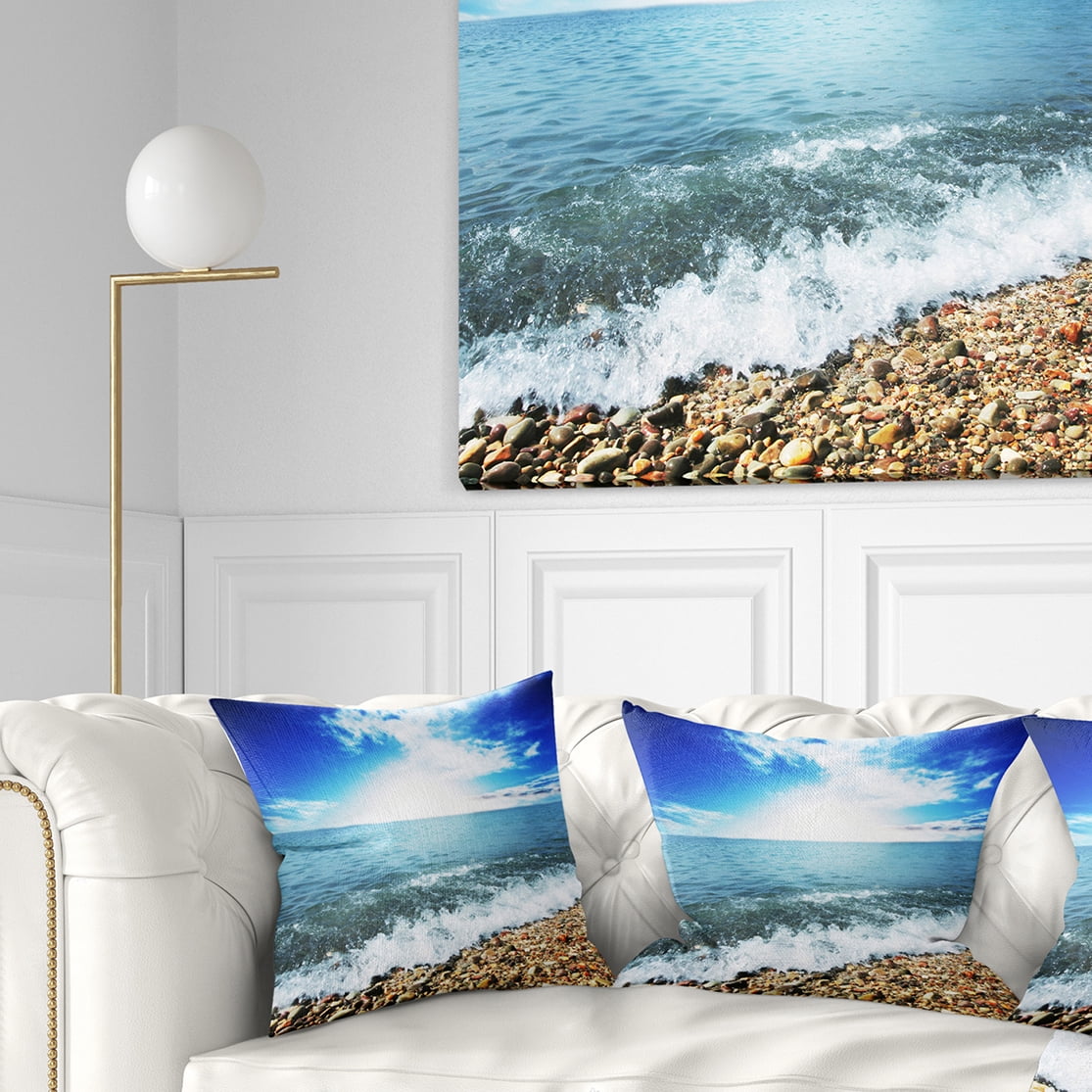 Designart Crystal Clear Blue Sea Waves - Seascape Throw Pillow - 16x16