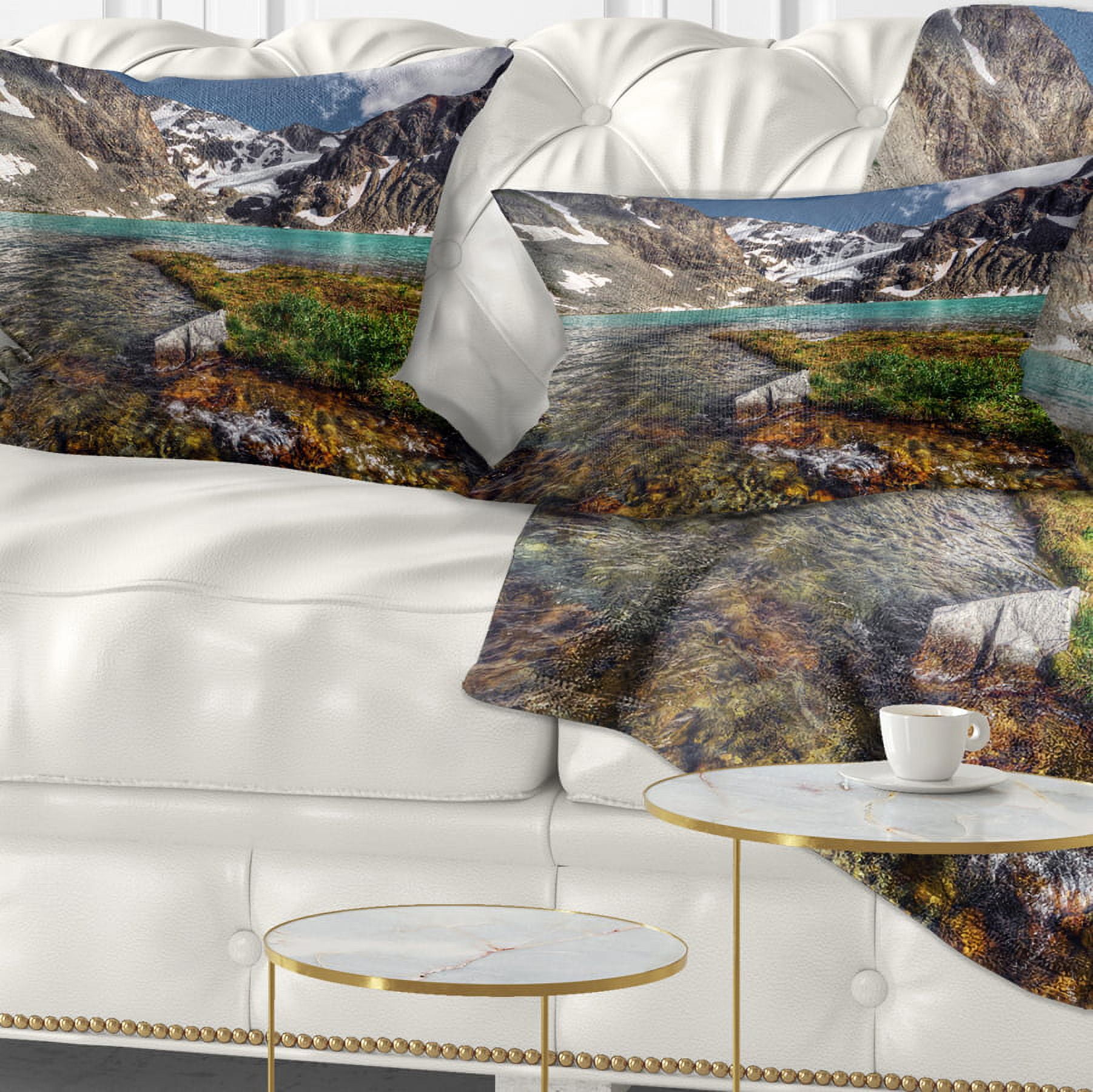 Designart Crystal Clear Creek in Mountains - Landscape Printed Throw Pillow - 12x20