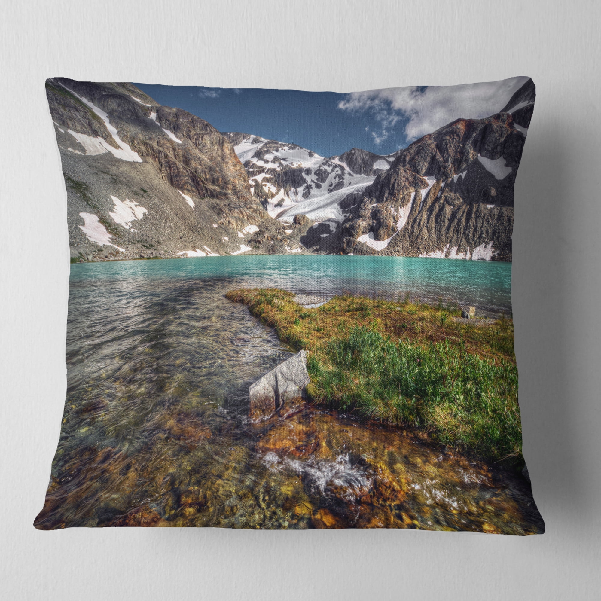Designart Crystal Clear Creek in Mountains - Landscape Printed Throw Pillow - 18x18