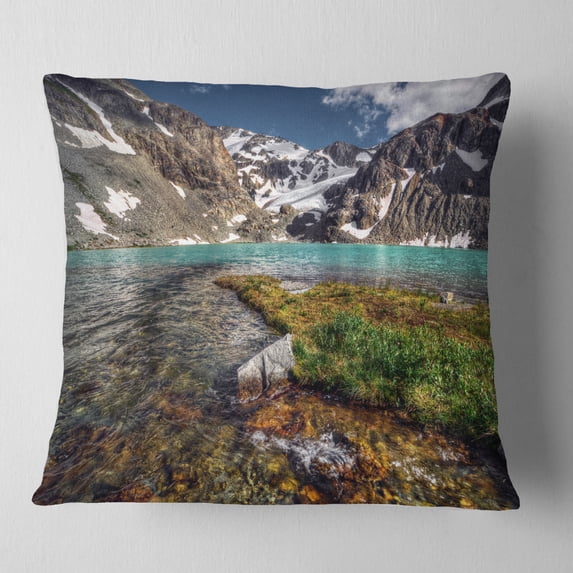 Designart Crystal Clear Creek in Mountains - Landscape Printed Throw Pillow - 18x18