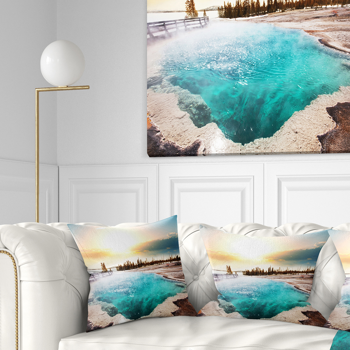 Designart Crystal Clear Lake in Yellowstone - Landscape Printed Throw Pillow - 18x18