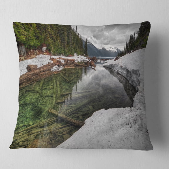 Designart Crystal Clear Lake with Pine Trees - Landscape Printed Throw Pillow - 16x16