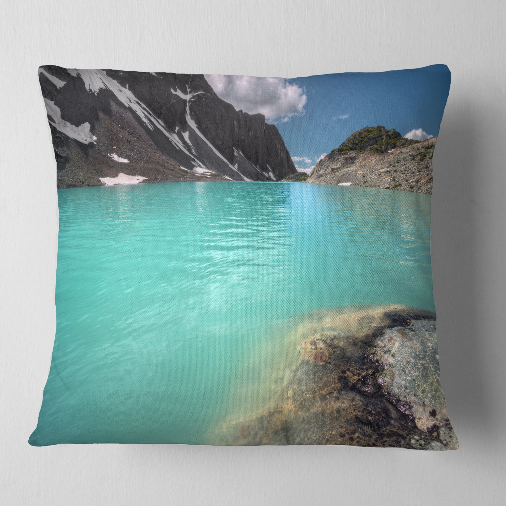 Designart Crystal Clear Mountain Lake - Landscape Printed Throw Pillow - 16x16