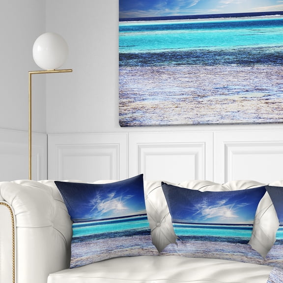 Designart Crystal Clear Sea under Sunlight - Seashore Throw Pillow - 16x16