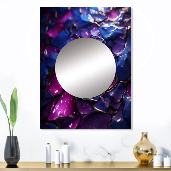 Designart "Crystal Essence in Pink and Purple Marble II" Abstract Marble Mirror Wall Decor - Modern Pink Abstract Large Mirror For Wall Art Decor - 32" x 24" Inch
