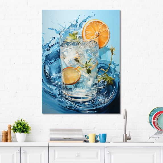 Designart "Crystal Tonic Waves of Cocktails" Food & Beverage Canvas Wall Art - Traditional Orange Cocktails Hallway Wall Art Decor