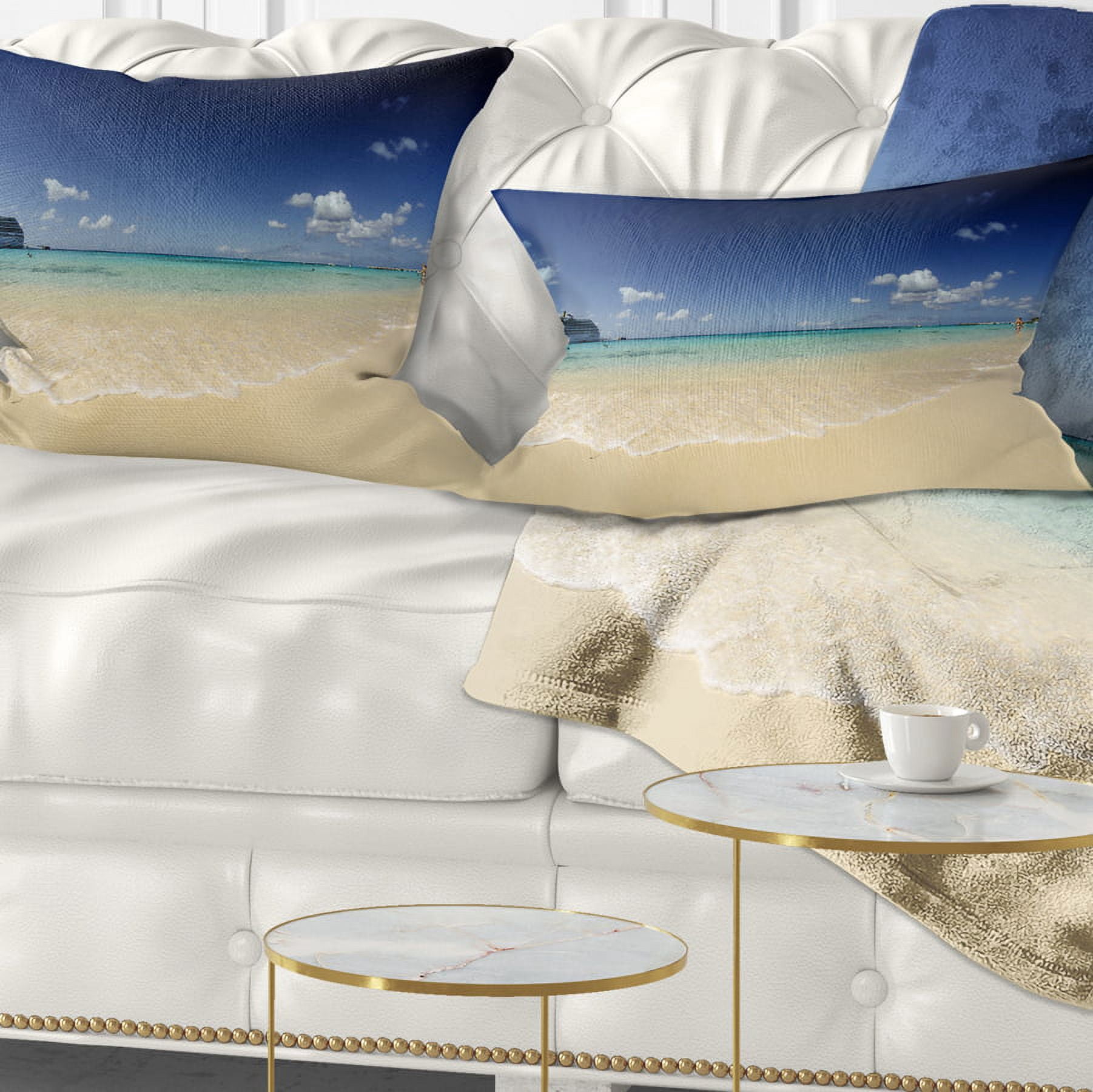 Designart Crystal Waters of Grand Cayman - Seashore Photo Throw Pillow - 12x20