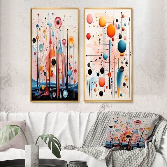 Designart "Crystalline Pastels Retro Consciousness I" Abstract Shapes Framed Wall Art Set Of 2 - Transitional White Frame Gallery Set For Office Decor