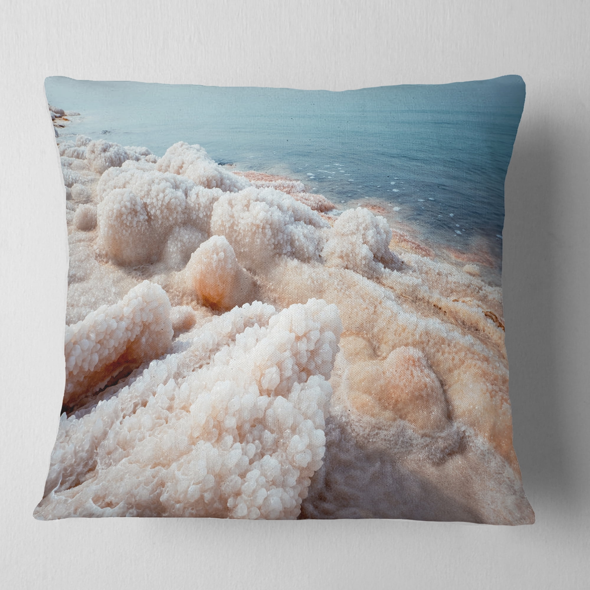 Designart Crystallized Salt on Dead Sea Beach - Seashore Throw Pillow - 16x16