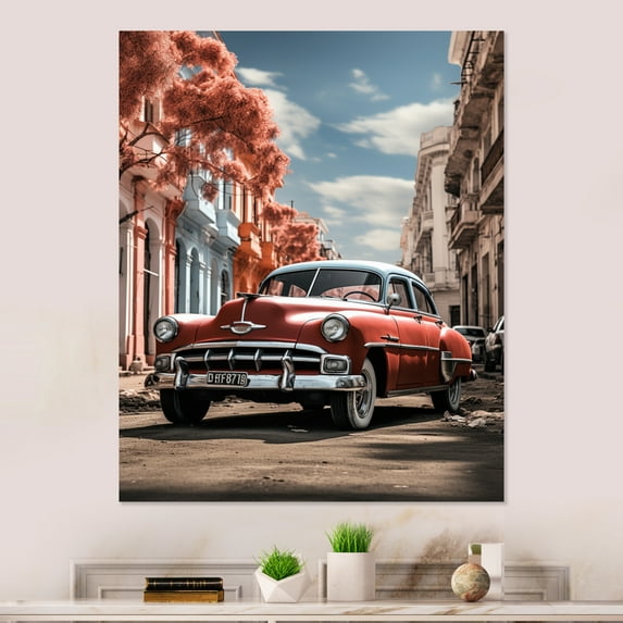 Designart "Cuban Classic Car in Coral" Beach & Ocean Metal Wall Art