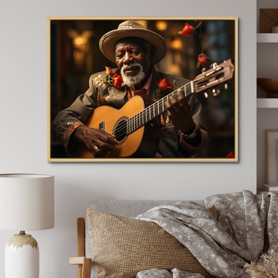 Designart "Cuban Singer in Red III" Music Floater Framed Wall Decor