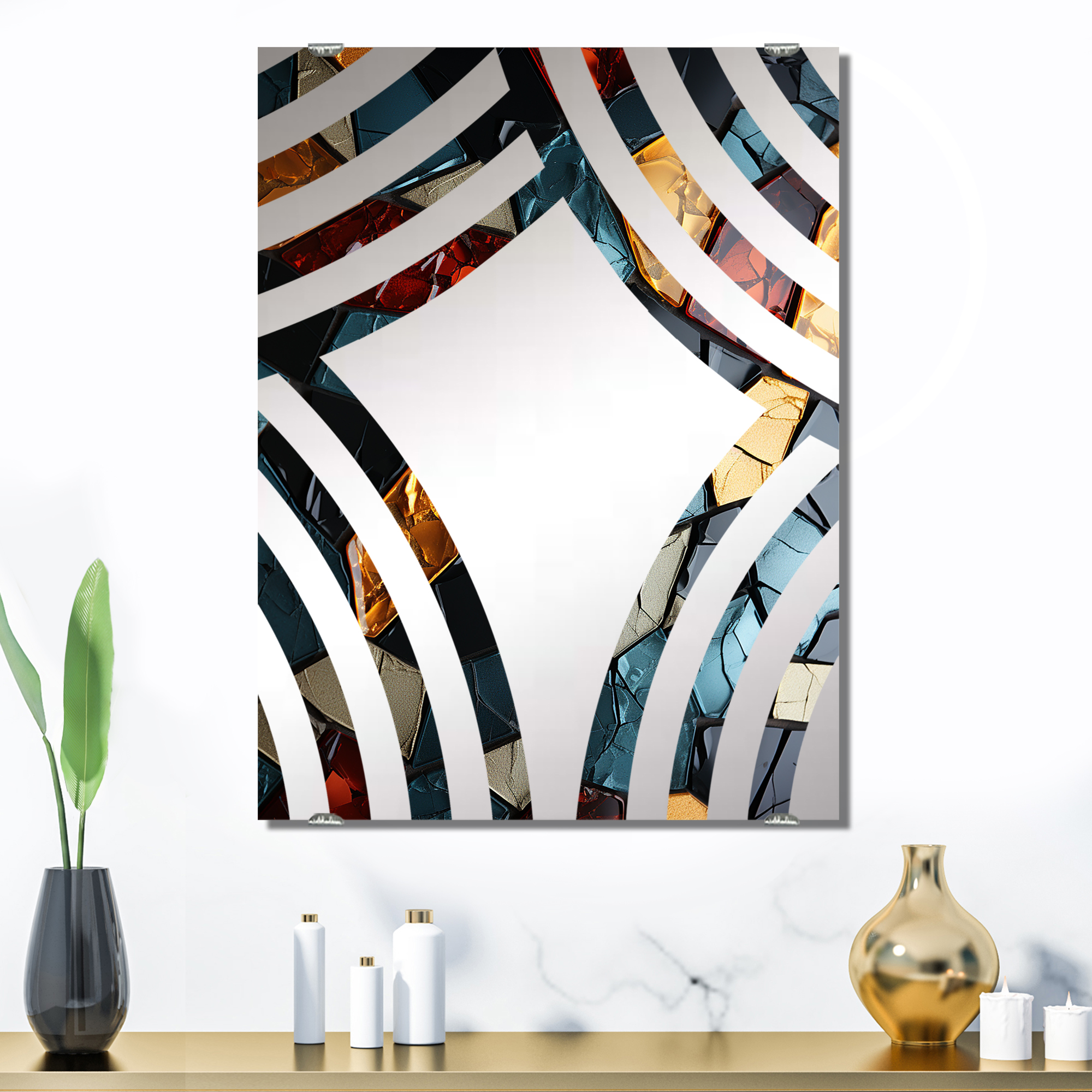Designart "Cubic Gold and Blue Mosaic Tiles I" Abstract Tile Oversized