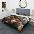 thumbnail image 1 of Designart "Cubic Gold and Blue Mosaic Tiles II" Abstract Tile Bedding Covert Set - Abstract Gold Modern Bed Set With 2 Shams, 1 of 5