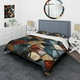 thumbnail image 1 of Designart "Cubic Gold and Blue Mosaic Tiles III" Abstract Tile Bedding Covert Set - Abstract Gold Modern Bed Set With 2 Shams, 1 of 5