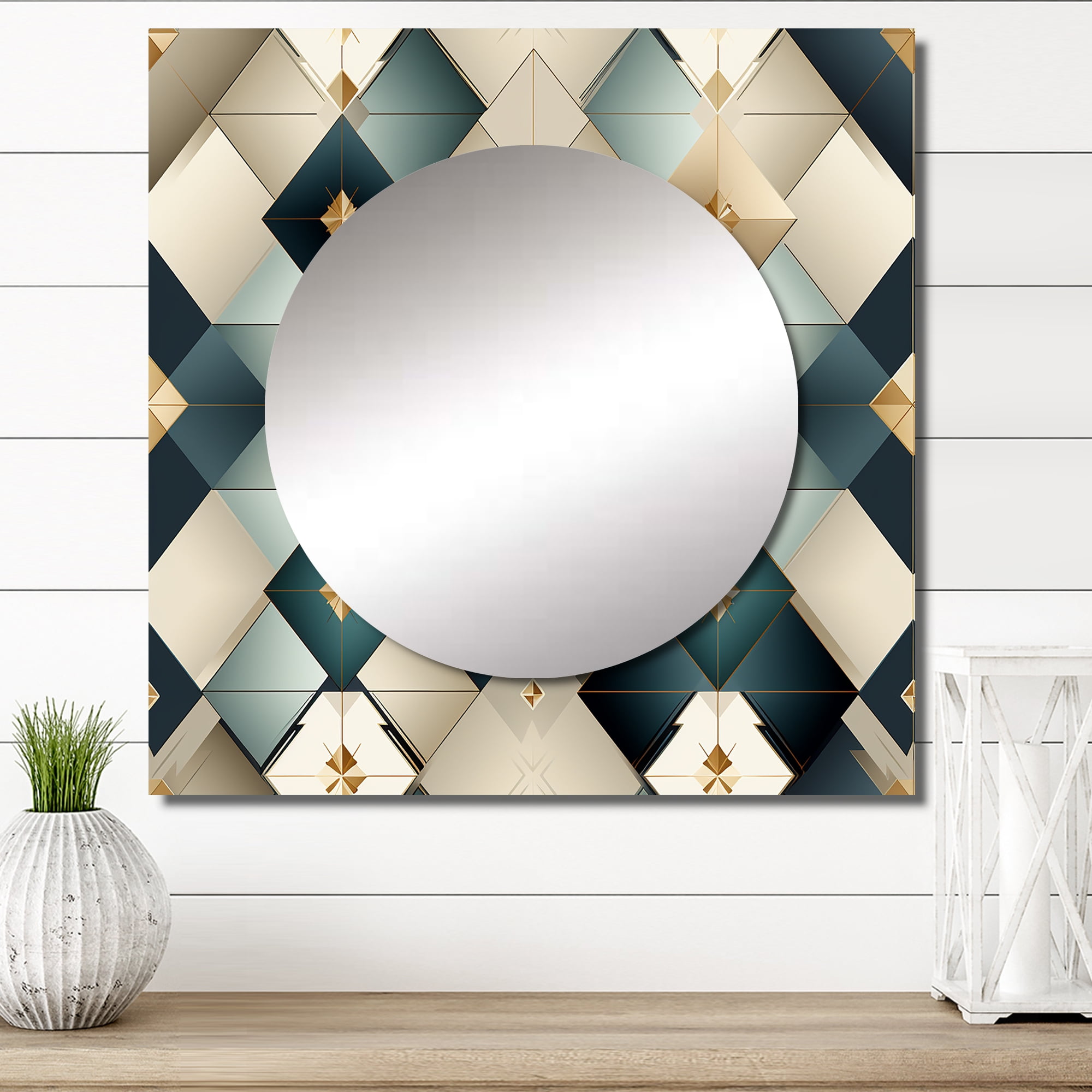 Designart "Cubic Harmony In Teal And Grey Marble" 0 Square Mirror Wall