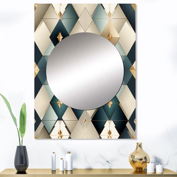 Designart "Cubic Harmony In Teal And Grey Marble" Geometric Mirror Wall Decor - Modern Teal Geometric Mirror Wall Art For Bathroom - 40" x 30" Inch
