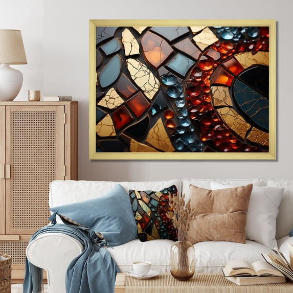 Designart "Cubic Marble Mosaic Tiles VI" Abstract Framed Wall Art Decor - Modern Grey Abstract Marble Entryway Framed Wall Art Print