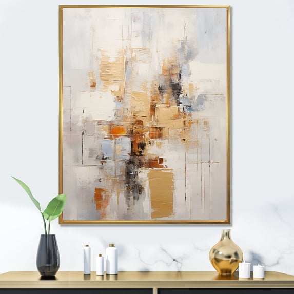 Designart "Cubic Perspective In Beige And Gold II" Abstract Collages Floater Framed Canvas Wall Art