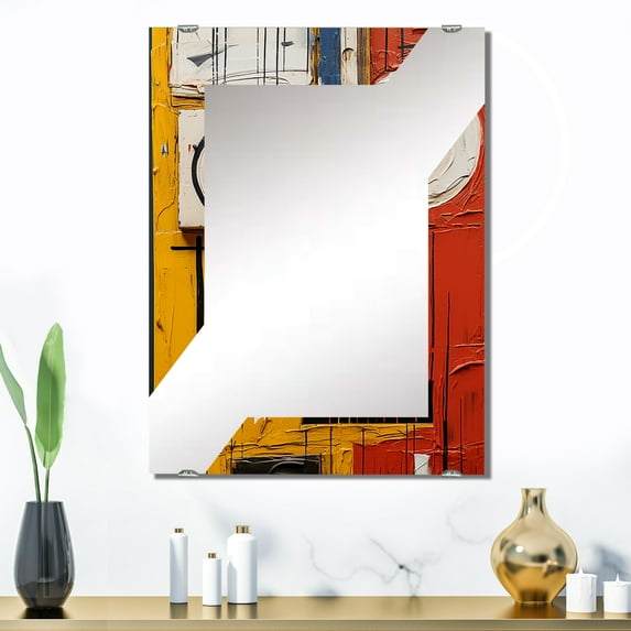 Designart "Cubic Uprising of Yellow and Red Robot" Science Fiction Oversized Wall Mirror - Modern Fashion Office Mirror Wall Decor - Multiple Color Options