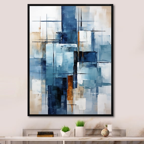 Designart "Cubism Shapes In Cerulean" Abstract Shapes Floater Framed Canvas Prints