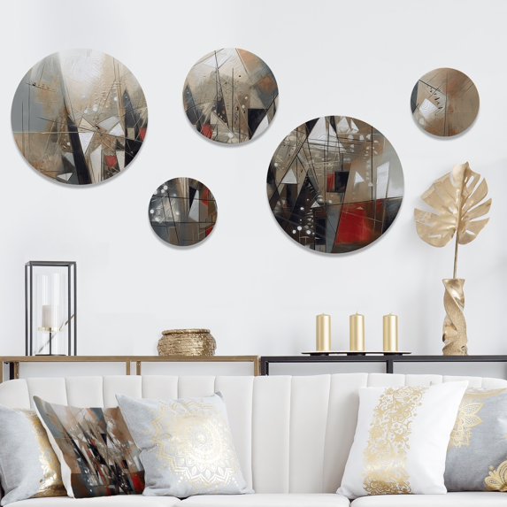 Designart "Cubist Abstractions Exploration I" Abstract Cubism Metal Wall Art Set of 5 Piece