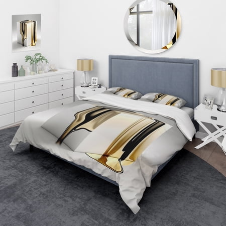 Designart "Cubist Black and Gold Artistry I" Abstract Cubism Bedding Covert Set - Transitional Gold Abstract Bed Set With 2 Shams