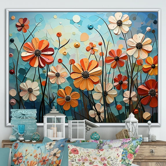 Designart "Cubist Collage Of Zinnias Blossoms II" Zinnias Floater Framed Wall Art Prints