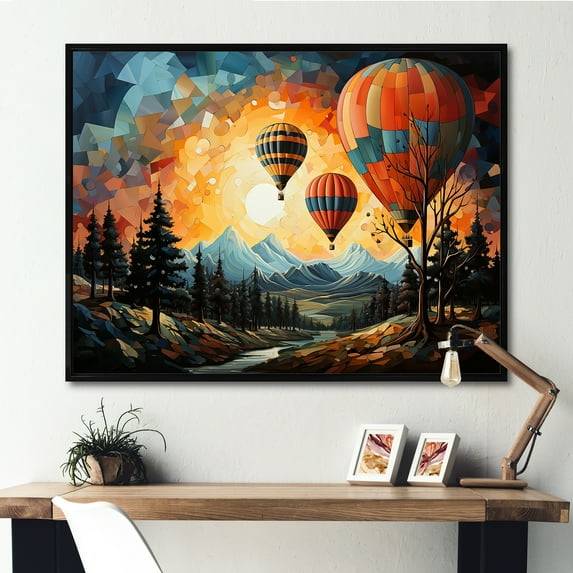 Designart "Cubist Exploration Of Balloon" Hot Air Balloon Floater Framed Wall Decor