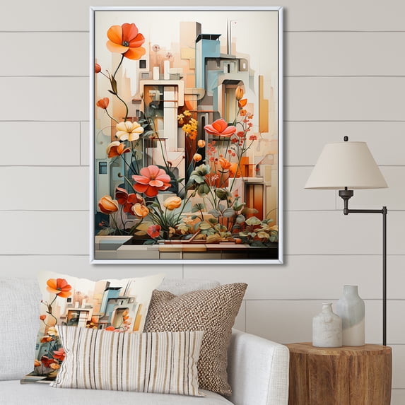 Designart "Cubist Expression In The Horticultural Garden I" Plants Floater Framed Wall Decor