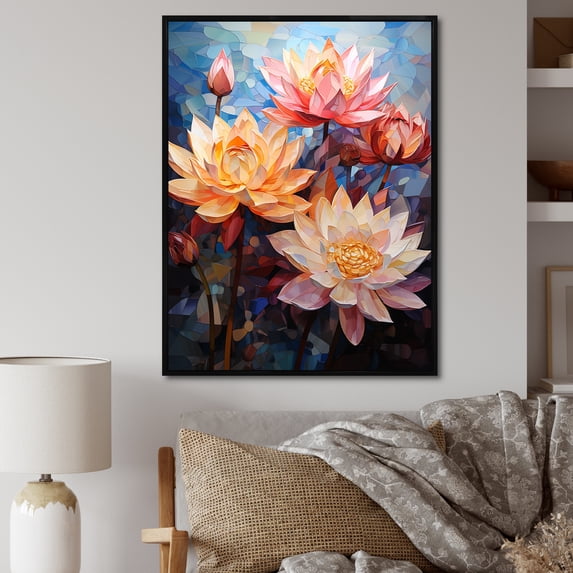 Designart "Cubist Harmony In Lotus I" Lotus Floater Framed Wall Art Prints
