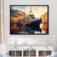 thumbnail image 1 of Designart "Cubist Portraits Fishing Boat Scenes" Coastal Framed Wall Art - Coastal Yellow Coastal Boat Entryway Framed Wall Art Print, 1 of 6