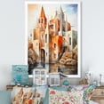 thumbnail image 1 of Designart "Cubist Religious Landscape Chapel Edition II" Spiritual Framed Wall Art - Cabin Yellow Church Living Room Framed Canvas Art, 1 of 6