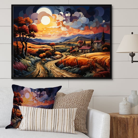 Designart "Cubist Rural Landscape Moments" Countryside Floater Framed Wall Decor