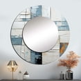 thumbnail image 1 of Designart "Cubist Struggle In Blue And White" Abstract Shapes Rund Mirror For Wall Decor - Large Blue Round Printed Mirror - Modern Round Office Mirror - 29" x 29", 1 of 6