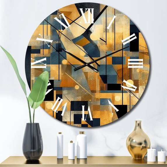 Designart "Cubist Visions in Gold II" Cubism Oversized Wall Clock