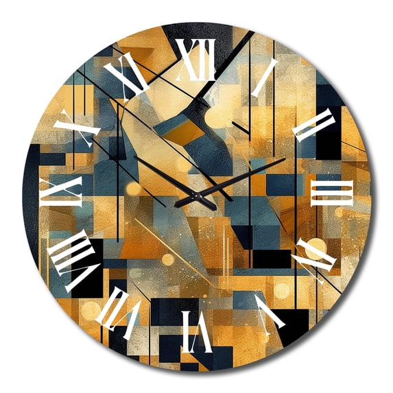 Designart "Cubist Visions in Gold II" Cubism Oversized Wall Clock