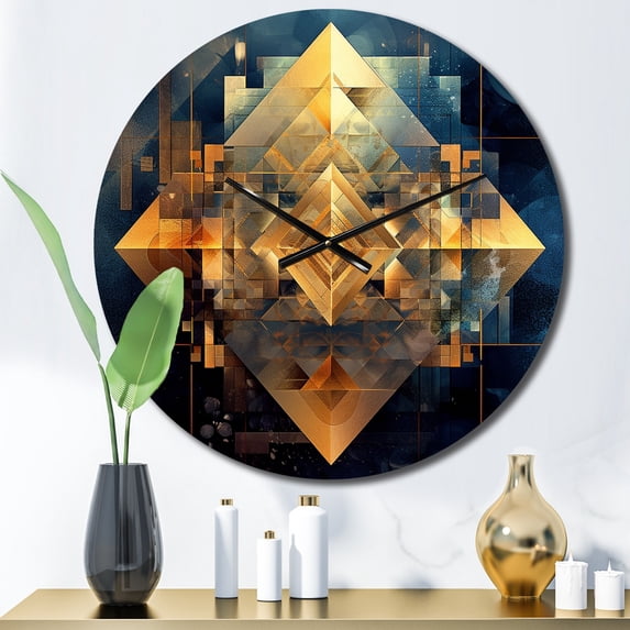 Designart "Cubist Visions in Gold III" Cubism Oversized Wall Clock