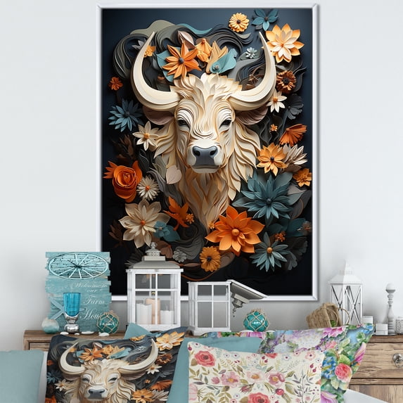 Designart "Cubist Yak Herd Sketch" Yaks Floater Framed Canvas Wall Art