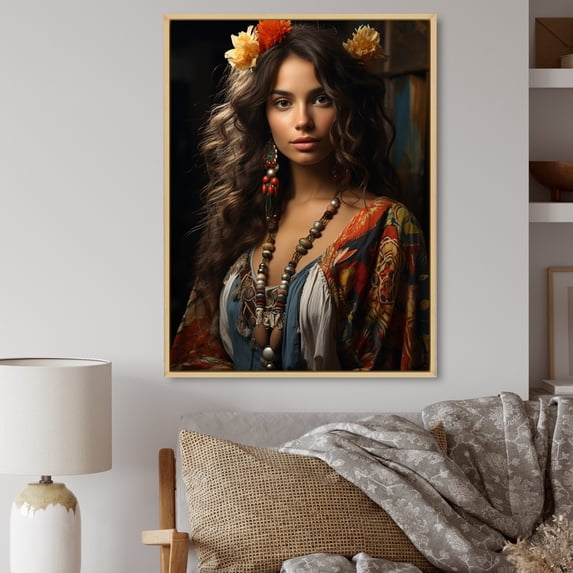 Designart "Cultural Woman Boho Latina II" Portrait Floater Framed Wall Art Print
