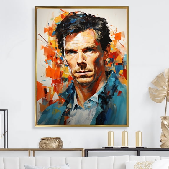 Designart "Cumberbatch In Cerulean" Celebrity Floater Framed Wall Art Living Room
