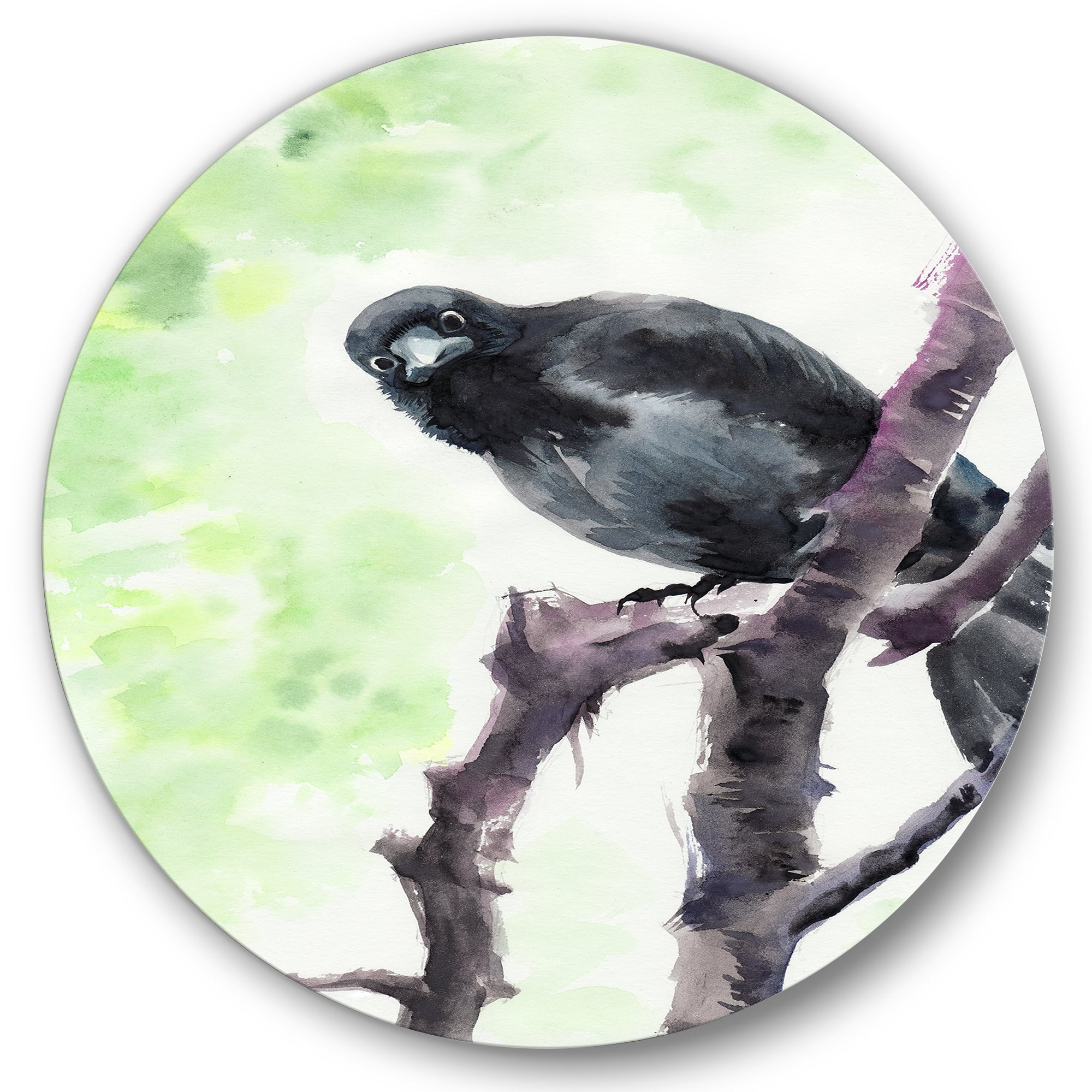 Designart 'Curious Crow Sitting On A Branch' Traditional Circle Metal Wall Art 36x36 - Disc of 36