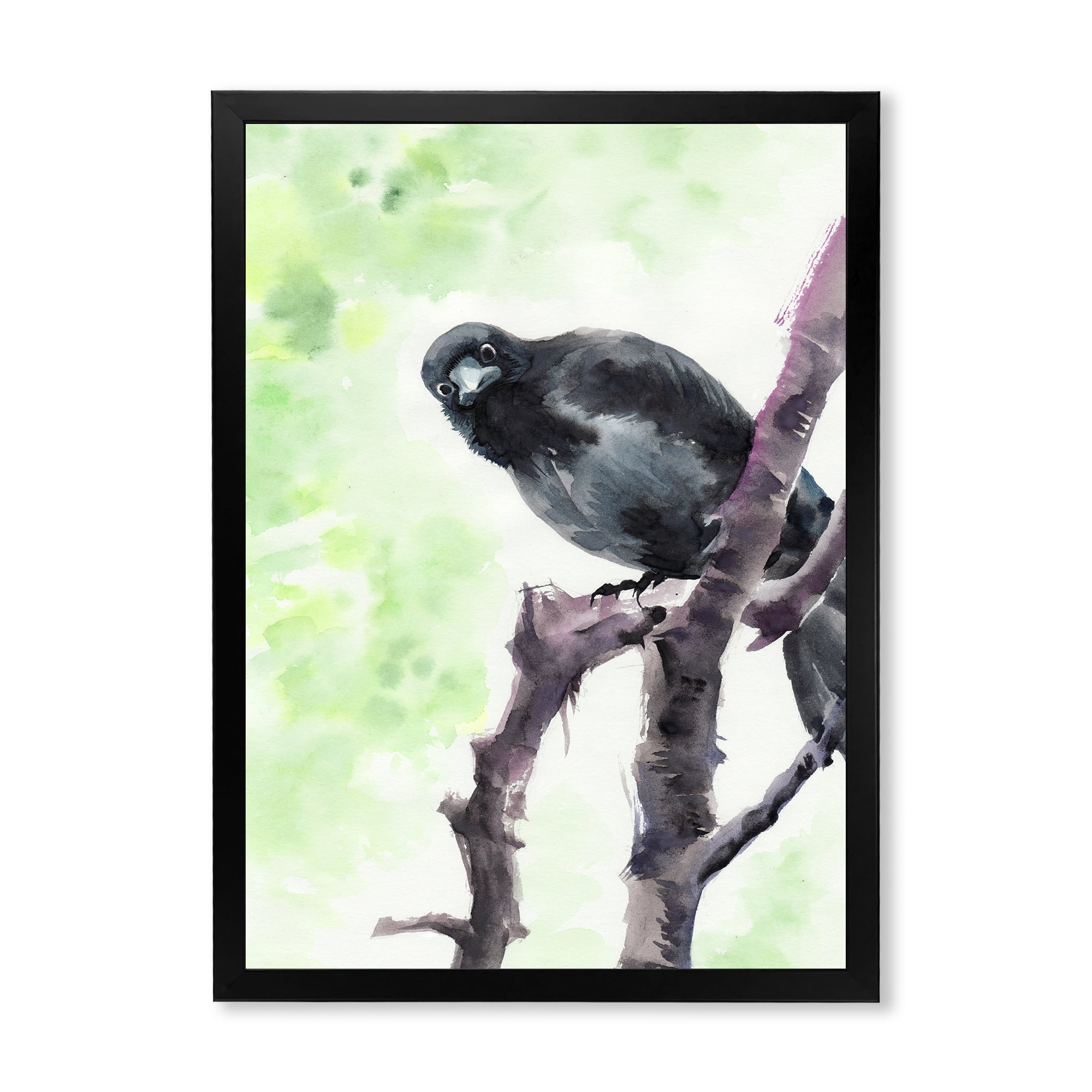 Designart 'Curious Crow Sitting On A Branch' Traditional Framed Art Print