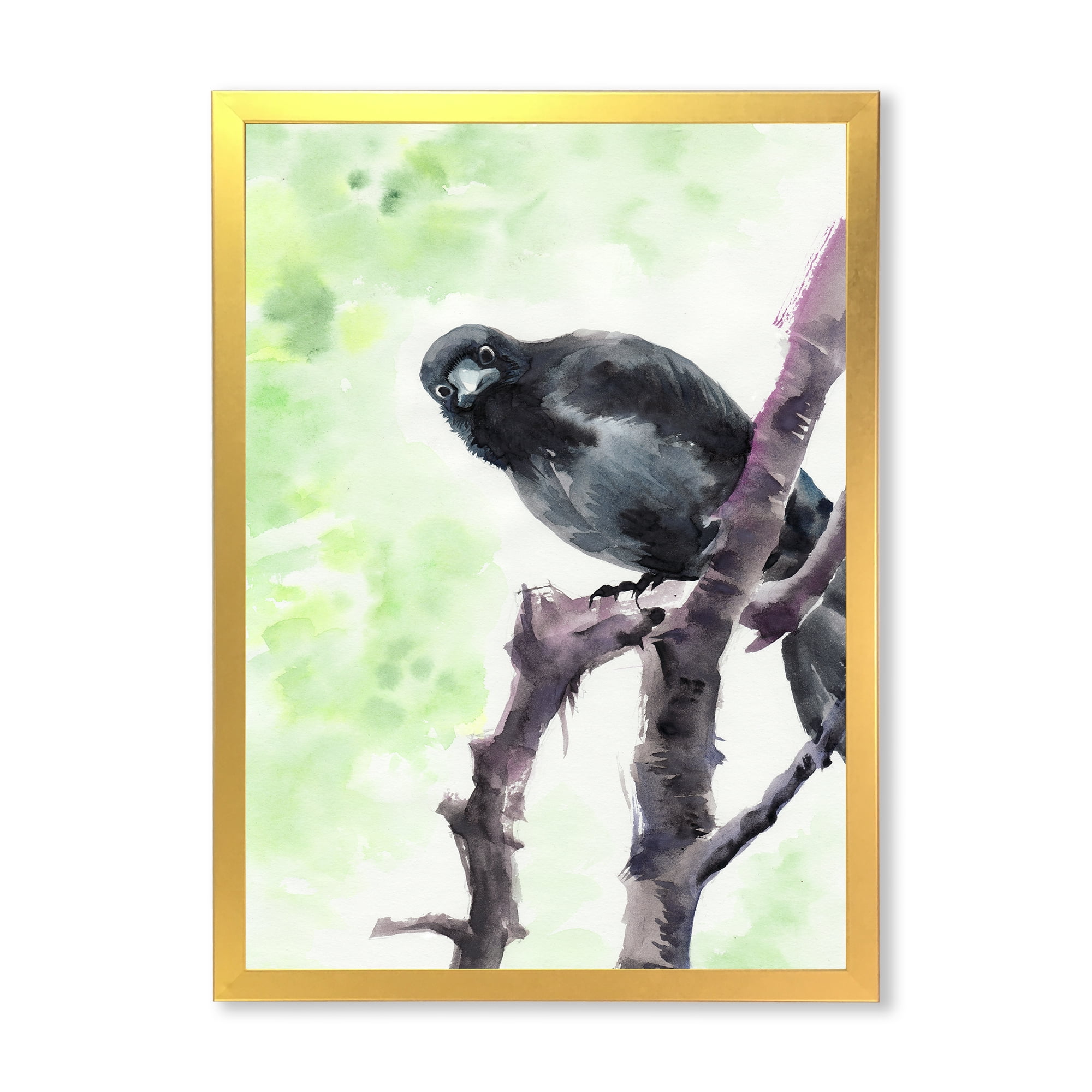 Designart 'Curious Crow Sitting On A Branch' Traditional Framed Art Print