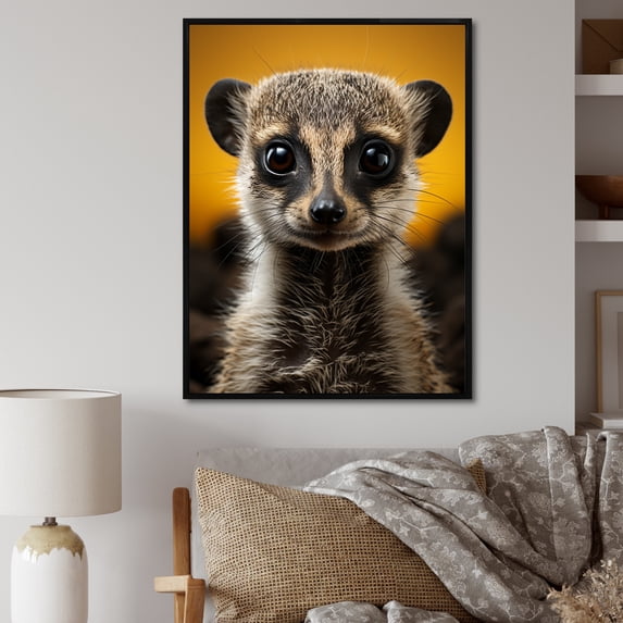 Designart "Curious Meercat in Yellow Brown" Animals Floater Framed Wall Decor