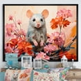 thumbnail image 1 of Designart "Curious Rat in Pink Blooms II" Animals Framed Wall Art - Modern Farmhouse Pink Mouse Entryway Framed Wall Art Print, 1 of 6
