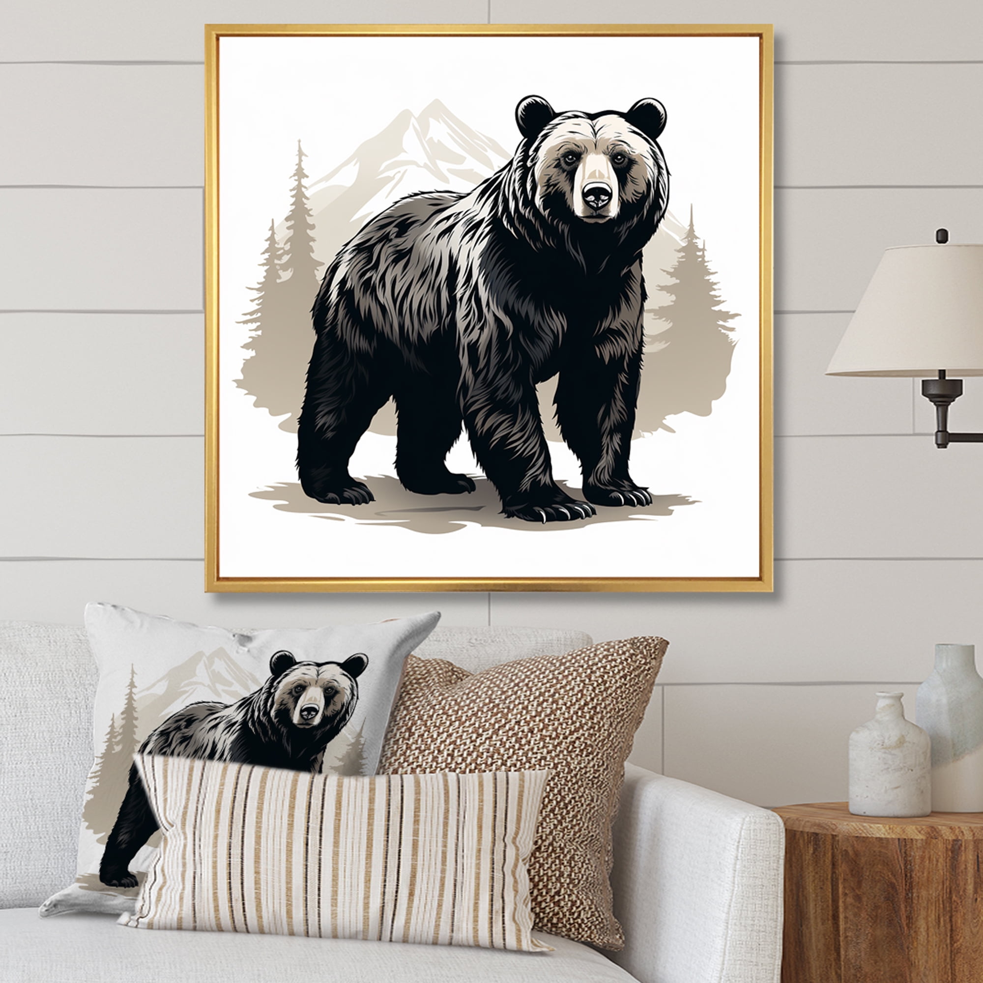 Designart "Curious Winter Forest Bear I" Animals Framed Wall Art