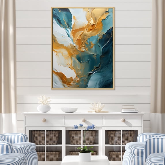 Designart "Currents Of White And Blue In The Ocean I" Ocean Floater Framed Canvas Art Print