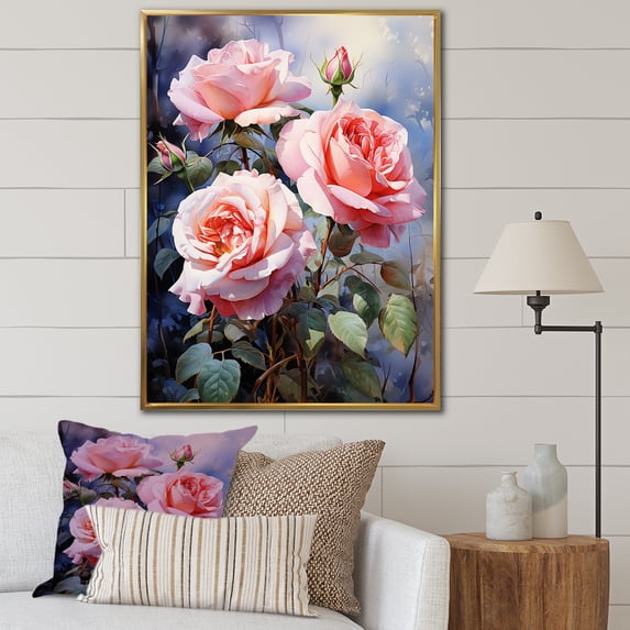 Designart "Curvaceous Rose Delight" Roses Floater Framed Canvas Wall Art